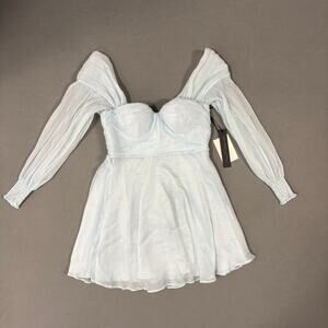 House of Harlow 1960 Burna Off Shoulder Mini Dress Size S Light Blue Damaged